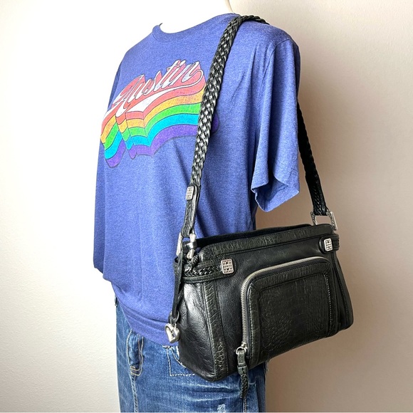 BRIGHTON Croc Embossed with Leather Trim Braid Bag, Black D880058 - Picture 16 of 16